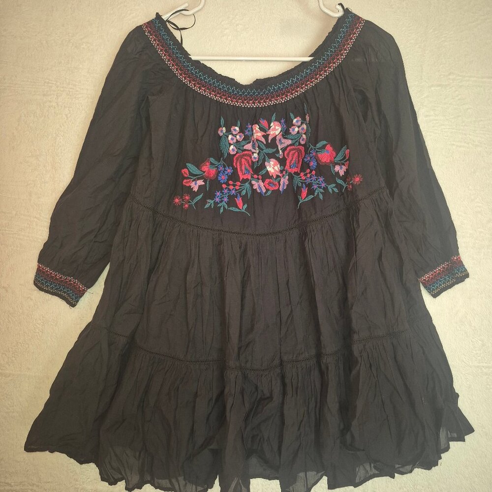 NWT Free People Sunbeams Mini Dress Black Babydoll SZ S Whimsigoth BOHO $148